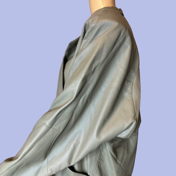 Prégo Unisex Leather Open Jackets Large L Green Collared Padded Shoulders - Picture 8 of 16